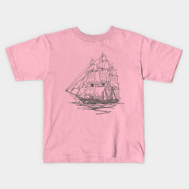 Sailing ship Kids T-Shirt by Vick Debergh